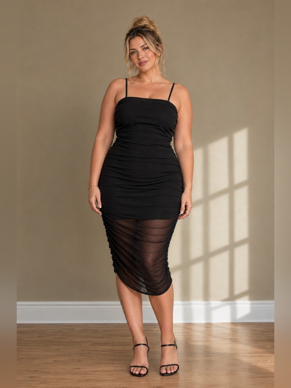 Wild Fable Women's Sleeveless Ruched Mesh Midi Dress